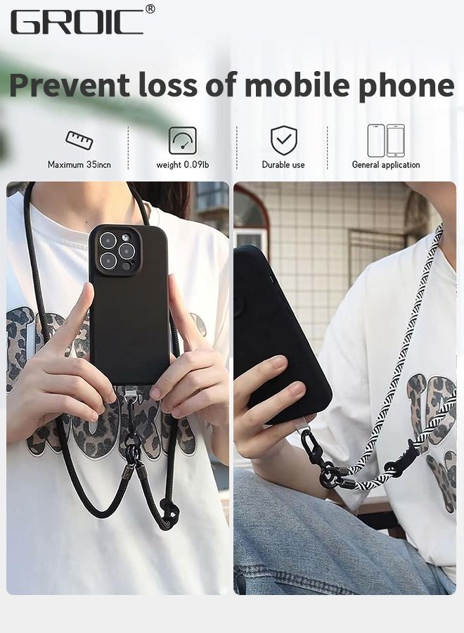 Universal Crossbody Cell Phone Lanyard Crossbody Rope Around the Neck Wrist Strap, Adjustable Soft Nylon Shoulder Phone Strap for Most Smartphone Case Headset Keychain Offices ID - Black/White