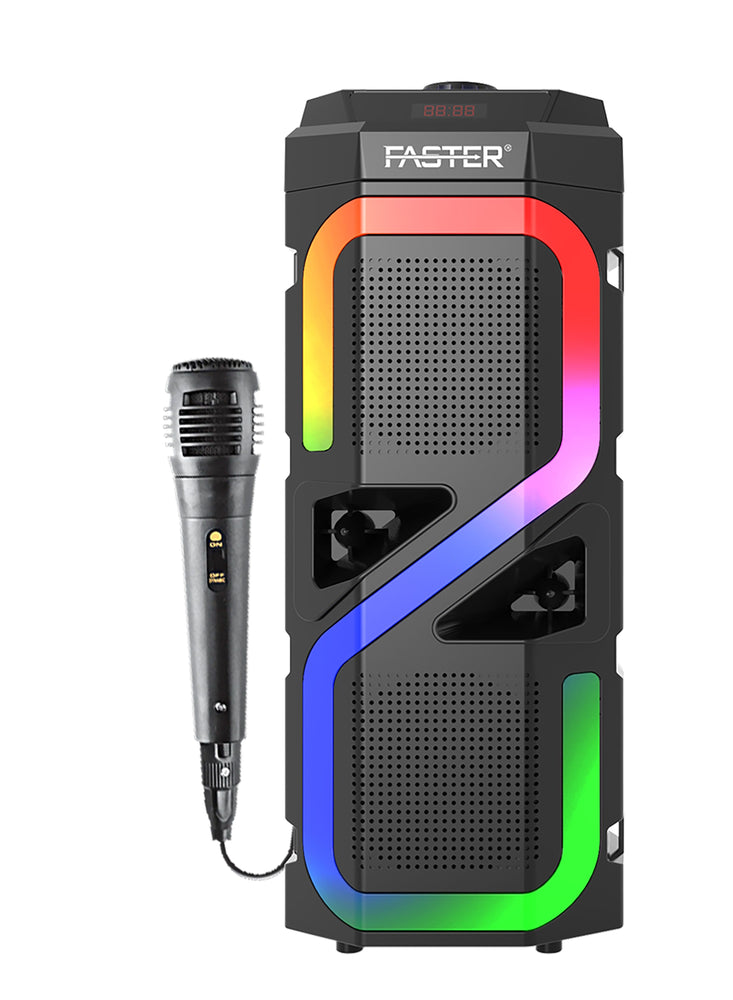 Portable Party Speaker with Wired Mic, 20W Powerful Sound, Dynamic RGB Light Show, IPX Splash Proof, Multi Functional Wireless,TF Card,USB,AUX Input,Fm Multisource Playback - Black