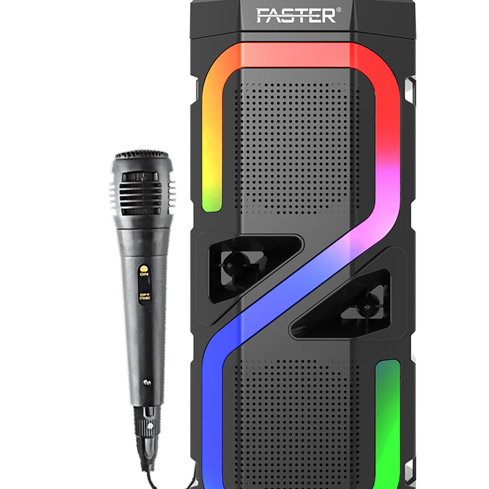 Portable Party Speaker with Wired Mic, 20W Powerful Sound, Dynamic RGB Light Show, IPX Splash Proof, Multi Functional Wireless,TF Card,USB,AUX Input,Fm Multisource Playback - Black