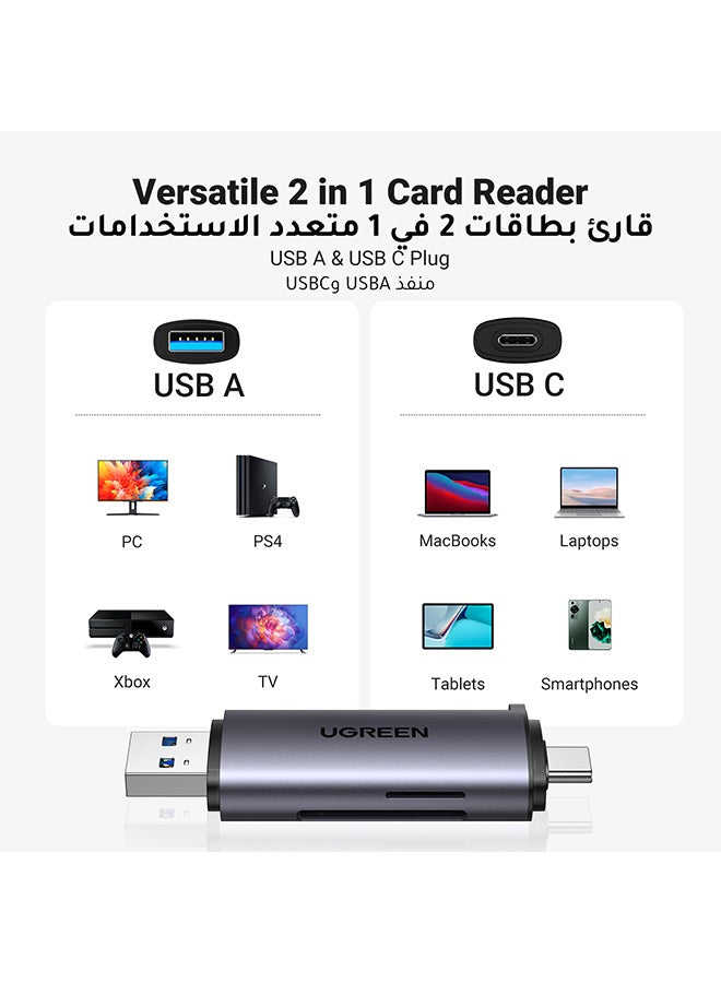 SD Card Reader USB 3.0 USB C OTG Dual Slot for UHS-I Micro SD SD SDXC SDHC Micro SDXC Micro SDHC MMC Compatible for MacBook Dell XPS Samsung Huawei Sony Google Grey