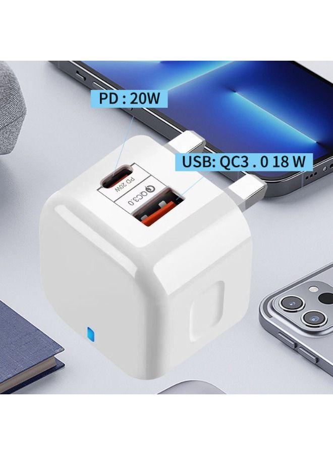 20W USB C Fast Charger, Dual Port PD Power Delivery Fast Type C Charging Block Plug Adapter for iPhone 14/13/12/11 /Pro Max, XS/XR/X, iPad Pro, AirPods Pro, Samsung Galaxy and More(White)