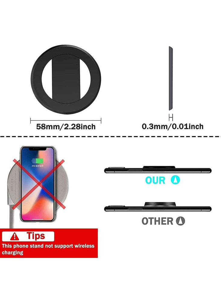 Magnetic Phone Ring Holder, Ultra-Thin 3mm Anti Drop Finger Kickstand Silicone Back Ring Cell Phone Grip Phone Stand for Magnetic Car Mount and Most Smart Phones and Tablets (Black)