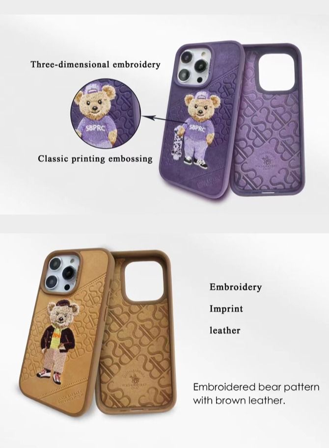 Embroidery and Emboss designed Phone Case for iPhone 14/ 14 Pro/ 14 Pro Max - Purple