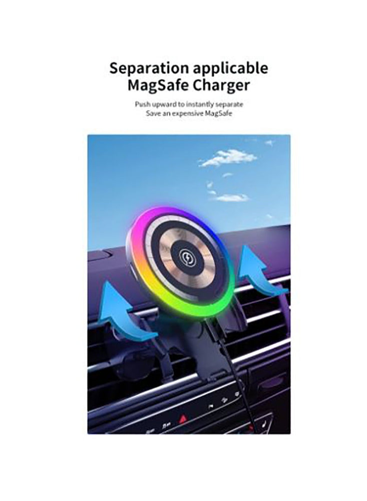 Magnetic Wireless Charger RGB LED Lamp Phone Car Air Vent Holder For iPhone 15 Pro Max 14 13  12Mini Fast Charging Station