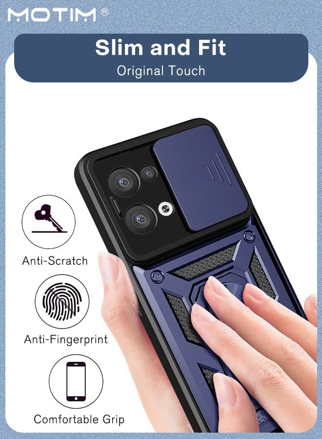 Armor Case for Oppo Reno 8 with Slide Camera Cover Military Grade Heavy Duty Protective Kickstand Phone Case with Magnetic Car Mount Holder