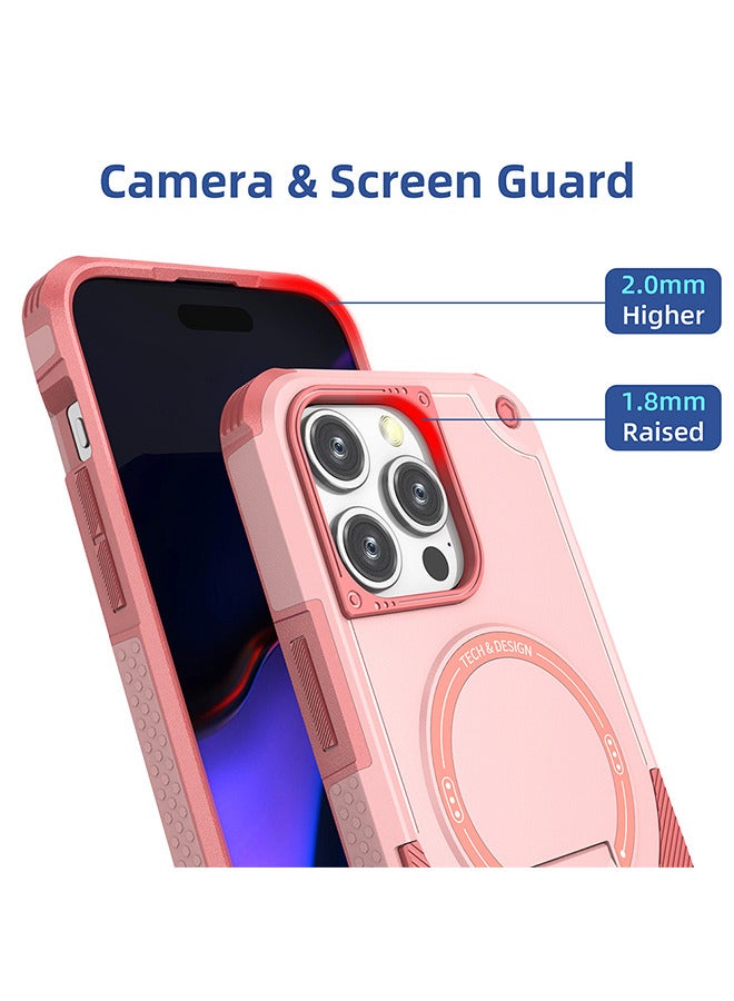 Case For iPhone15 Pro Max Case, Built-in Stand Compatible With MagSafe Military Grade Shockproof Vertical And Horizontal Kickstand Phone Case For iPhone 15 Pro Max - Pink