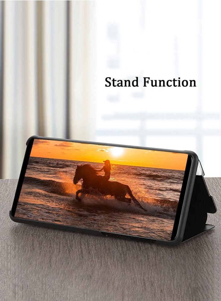 Smart View Mirror Window Leather Texture Flip Phone Auto Sleep Wake Case Cover For Samsung Galaxy A34 5G Black