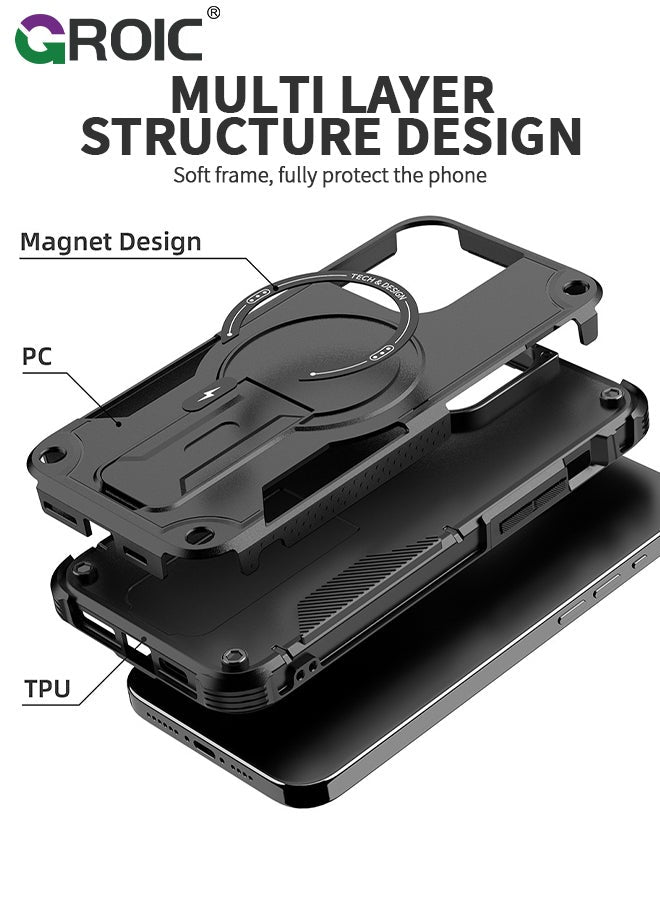 Case for iPhone 15 6.1 Inch Case with 1 Pack Camera Lens Protector, Built-in Stand [Compatible with MagSafe] Shockproof Vertical and Horizontal Kickstand Phone Case for iPhone 15