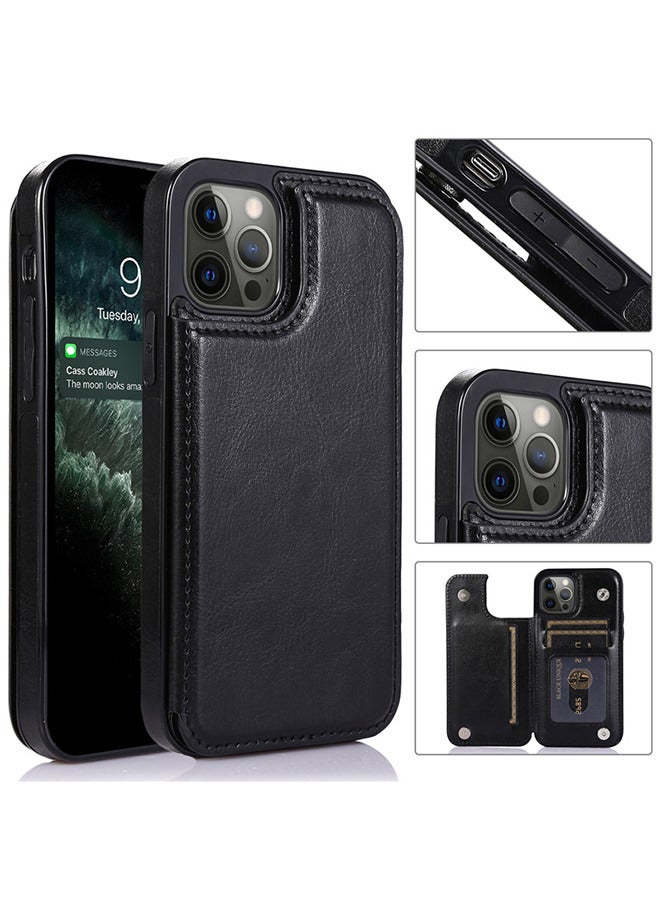 Compatible With iPhone 15 Pro  Wallet Case With Card Holder Double Magnetic Clasp And Durable Shockproof Cover 6.1 Inch (Black) iPhone 15 Pro Case