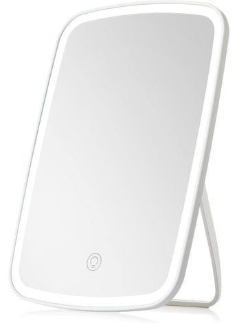 Lifenpure™ makeup mirror with light, with touch screen, USB rechargeable tabletop , led brightness adjustable, white