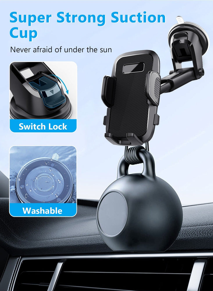 Phone Holder Car Mount - Powerful Suction, Dashboard/Windshield/Air Vent Mount, Universal Accessories, Thick Cases Friendly, Automobile Cell Phone Holder for iPhone Smartphones