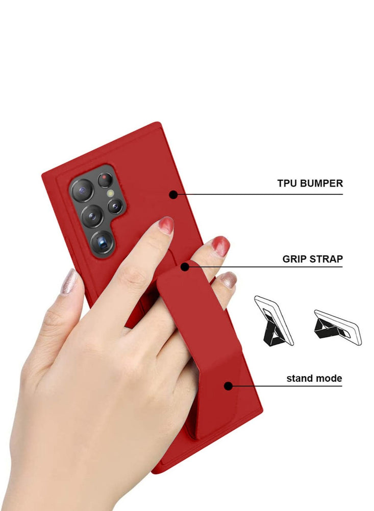 Hand Grip and Multi Stand Magnetic Car Mount Kickstand Case Finger Strap Case Cover For Samsung Galaxy S23 Ultra Red