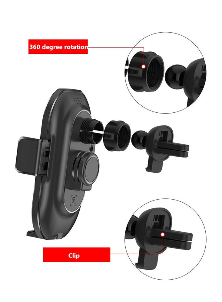 Wireless Car Charger 15W Qi Fast Smart Sensor Auto-Clamping Car Phone Wireless Charger Mount Air Vent Phone Holder for All 4-6.5 Inch Phone Black