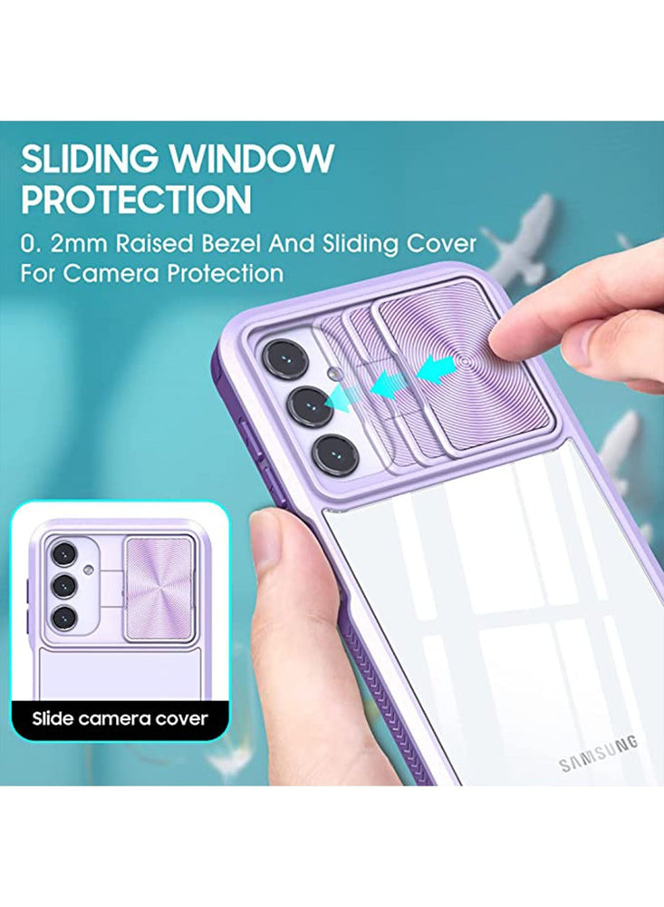 Samsung Galaxy A14 5g/4g Case Clear with Slide Camera Lens Cover, Gaxaly A14 5G Full Body Shockproof Protection Slim Crystal Transparent Bumper Accessories for Samsung A14 Purple