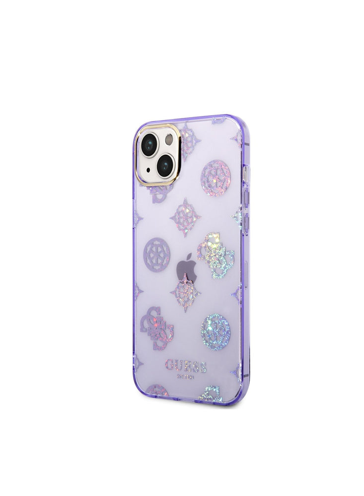 Guess iPhone 14 Plus PC/TPU IML Case With Electroplated Camera Outline & Peony Glitter, Drop & Bumper Protection, Easy Snap-On and Slim Profile - Lilac