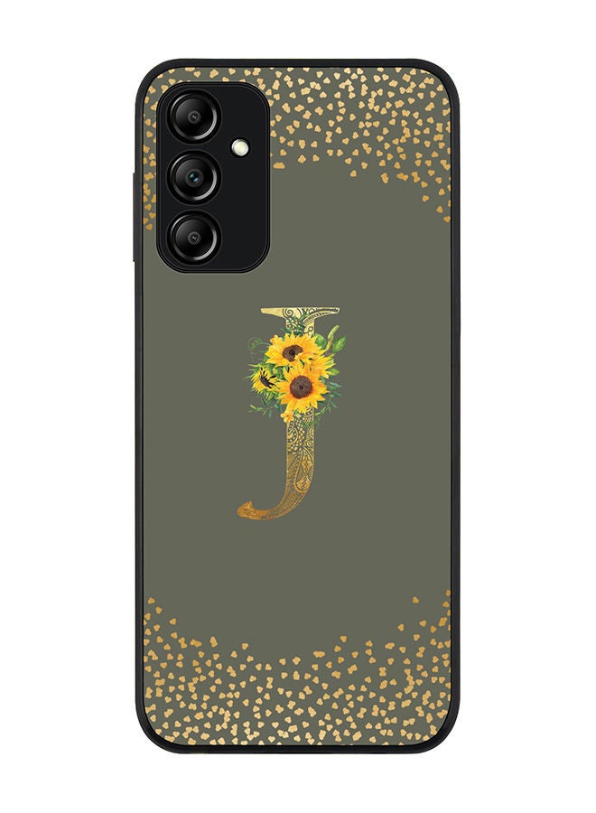 Rugged Black edge case for Samsung Galaxy A14 4G/5G Slim fit Soft Case Flexible Rubber Edges Anti Drop TPU Gel Thin Cover - Custom Monogram Initial Letter Floral Pattern Alphabet - J (Olive Green)