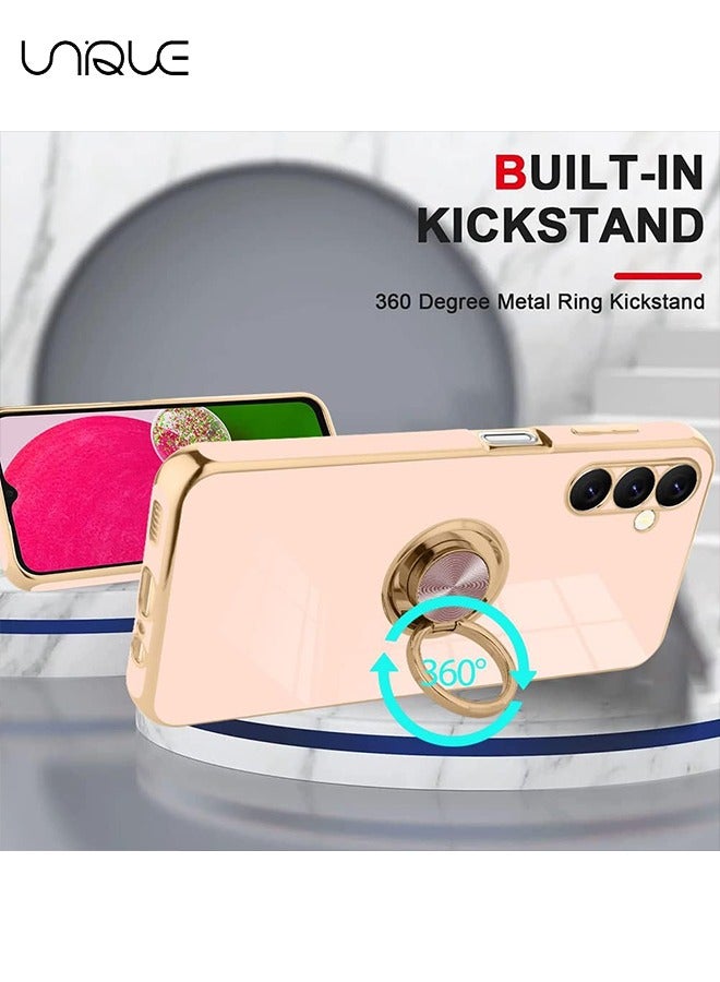 For Galaxy A14 5G Case with Phone Ring Stand Full Body Protection Plated Rose Gold Edge Luxury Case for Samsung Galaxy A14 5G-Pink