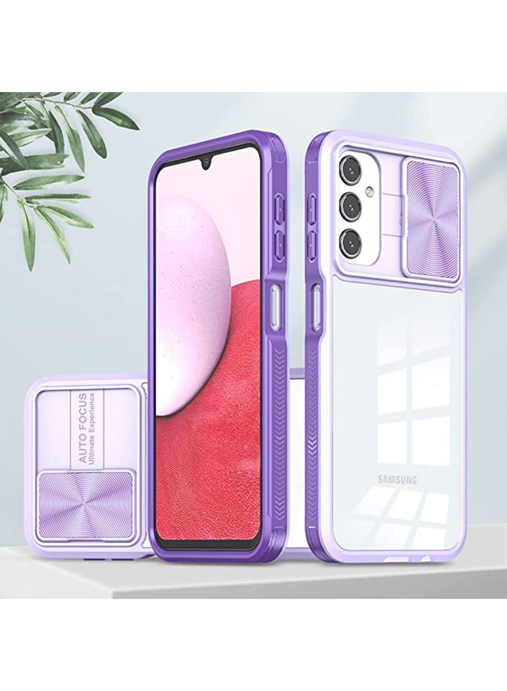 Samsung Galaxy A14 5g/4g Case Clear with Slide Camera Lens Cover, Gaxaly A14 5G Full Body Shockproof Protection Slim Crystal Transparent Bumper Accessories for Samsung A14 Purple