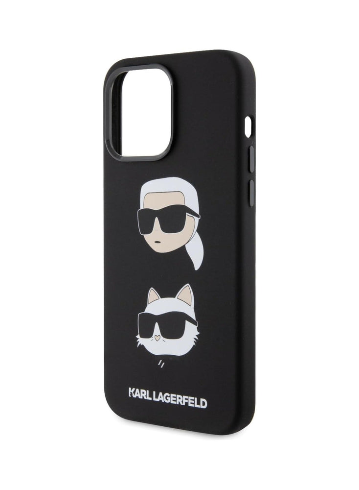 Silicon Hard Case with Karl Lagerfeld & Choupette Heads for iPhone 15 Pro -Black