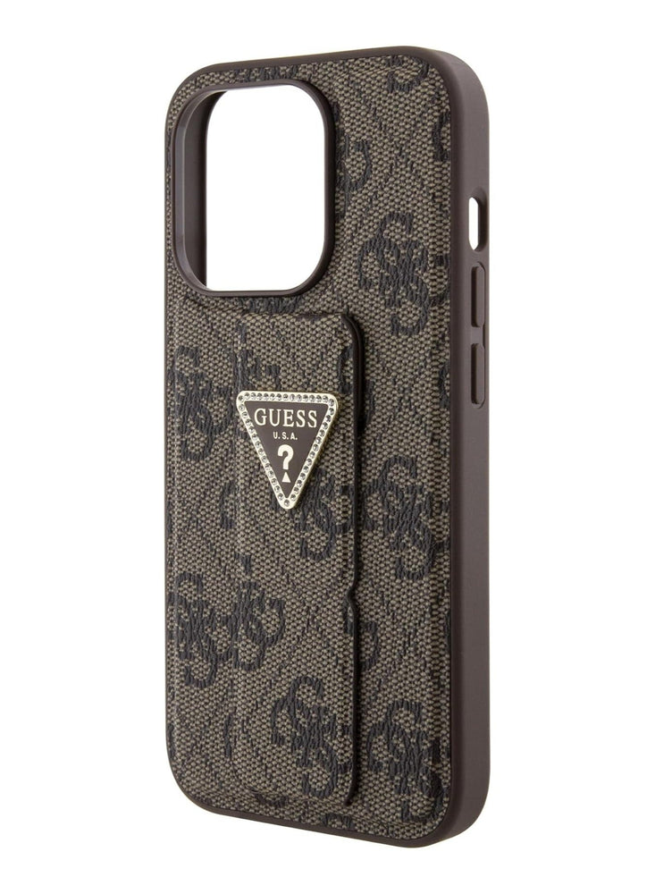 Guess Gripstand PU leather Case For iPhone 15 Pro (Brown)