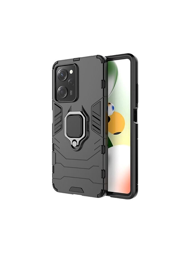 Redmi Note 12 Pro 5G/Xiaomi Poco X5 Pro 5G Case Cover with Dual Layer Military Grade Shockproof Protective Cover with Magnetic Car Ring Kickstand Black