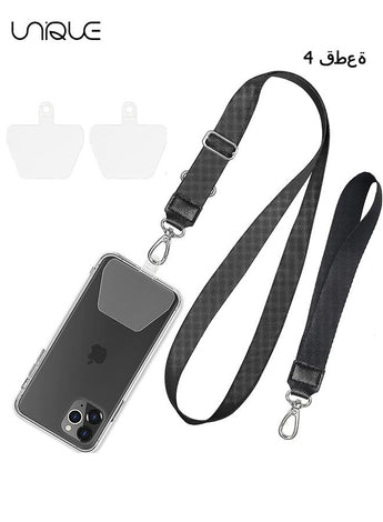 Phone Lanyard, Adjustable Crossbody Around Neck Lanyard and Wrist Strap Tether Phone Charms with 2 Sticky Pads Compatible for iPhone,Samsung Galaxy and All Smartphones-Black