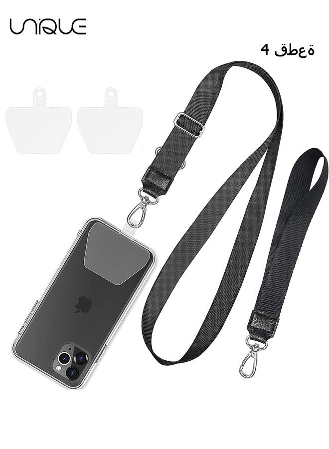 Phone Lanyard, Adjustable Crossbody Around Neck Lanyard and Wrist Strap Tether Phone Charms with 2 Sticky Pads Compatible for iPhone,Samsung Galaxy and All Smartphones-Black