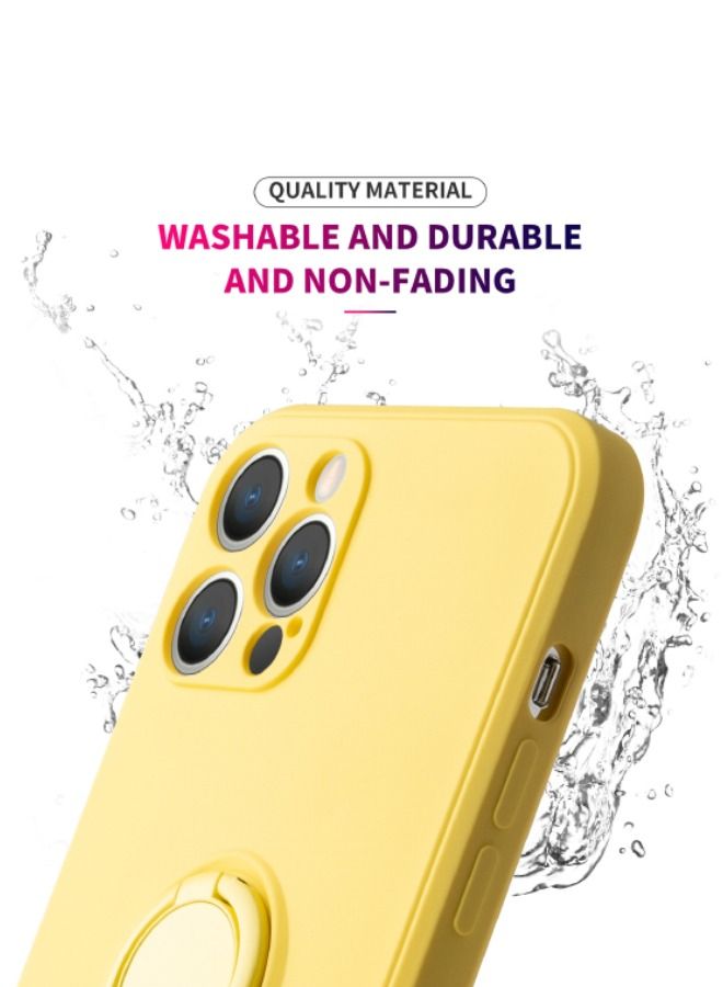 iPhone 14 Pro Max Protective Case Cover With Ring Holder, Anti-Fall Shockproof Full Body Protective Kickstand Cover, Support Magnetic Car Mount(Yellow)