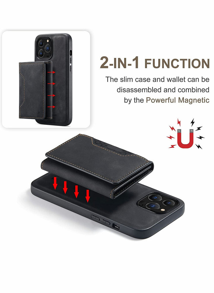 2 in 1 Detachable Back Cover Compatible with iPhone 13 Pro Max Wallet Case with Card Holder Magnetic Leather Pocket Slim Phone Cases 6.7'' (Black)