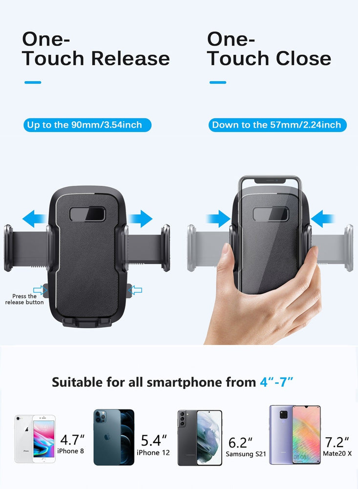 Phone Holder Car Mount - Powerful Suction, Dashboard/Windshield/Air Vent Mount, Universal Accessories, Thick Cases Friendly, Automobile Cell Phone Holder for iPhone Smartphones