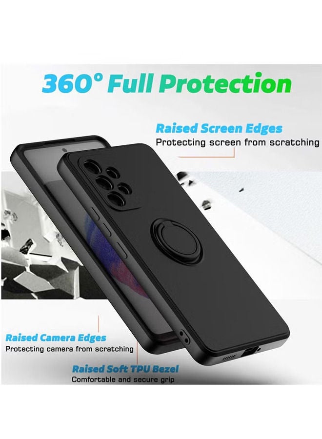 Case Compatible with Samsung Galaxy A73 5G, Silicone with Ring 360°rotatable Kickstand case, Protective Cover with Strap with lanyard (Black)