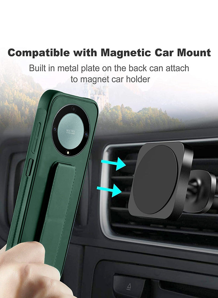 Hand Grip And Multi Stand Magnetic Car Mount Kickstand Finger Strap Case Cover For Honor X9b 5G 2023 Dark Green