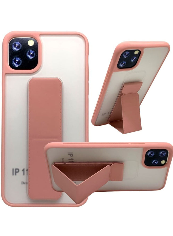 Protective Case Cover With Magnet Holder Hand Grip For iPhone 11 Pro White/Pink