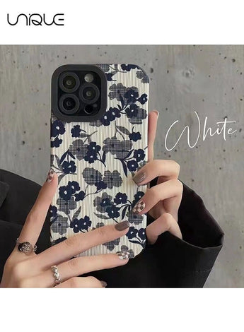 Compatible with iPhone 15 Pro Max Case, Cute Art Flower Pattern, All Inclusive Camera Protection, Soft TPU Shockproof Phone Case (Black Flower)