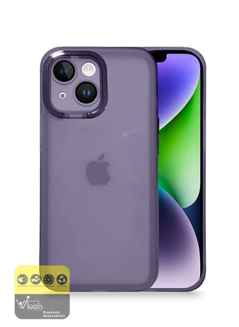 Soft Transparent TPU Silicone Ultra Thin Phone Stylish Electroplated Camera Border Kick Back Stand Case Cover For Apple iPhone 14 6.1 Inch 2022 Purple