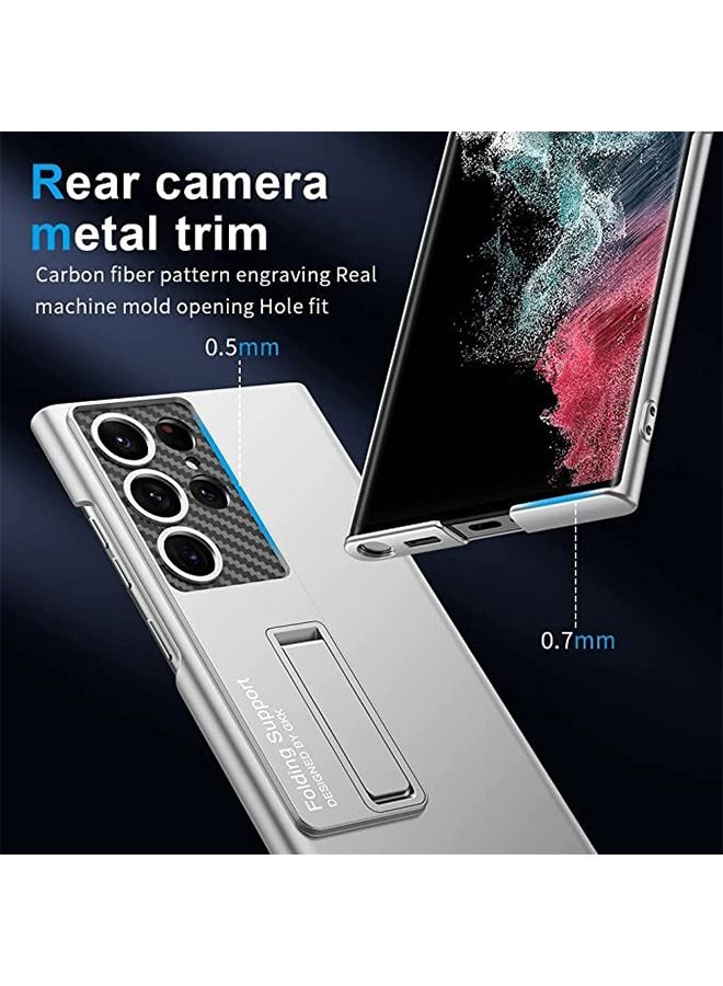 Compatible for Samsung S23 Ultra Case, Slim case for Galaxy S23 Ultra 5G,Matte Hard Back case with Four-Speed Adjustment Kickstand Lens Protection,Shockproof Cover Case with S23 Ultra 2023 Silver