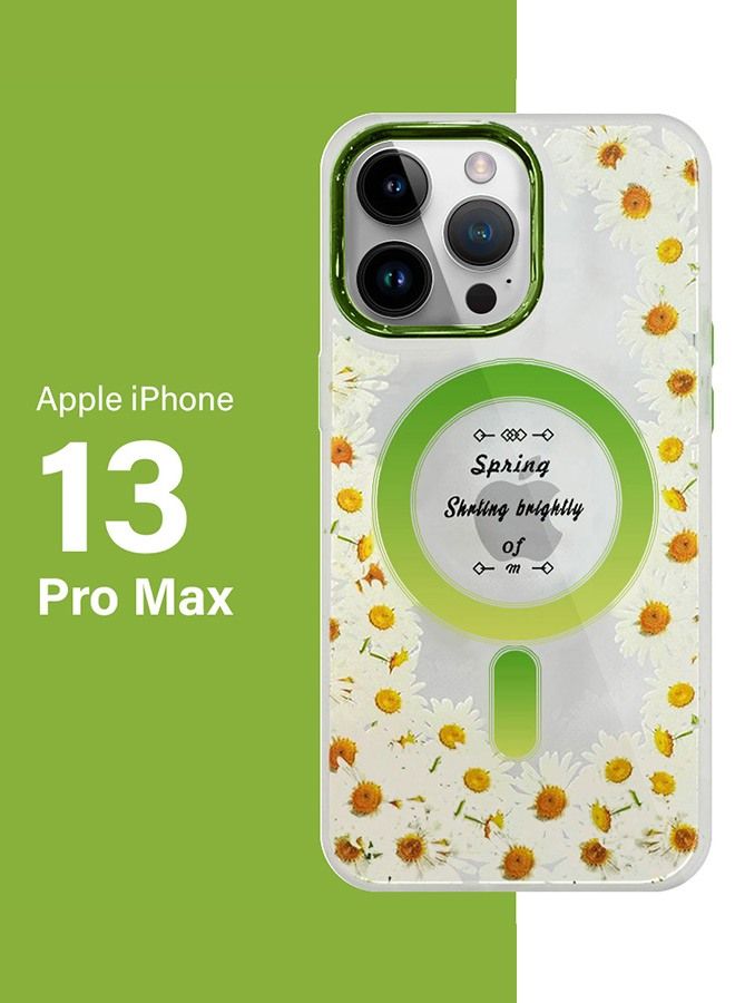 Case for Apple iPhone 13 PRO MAX Romantique Floral Design Fashion Flower Compatible with MagSafe & Wireless Charging Cover GREEN