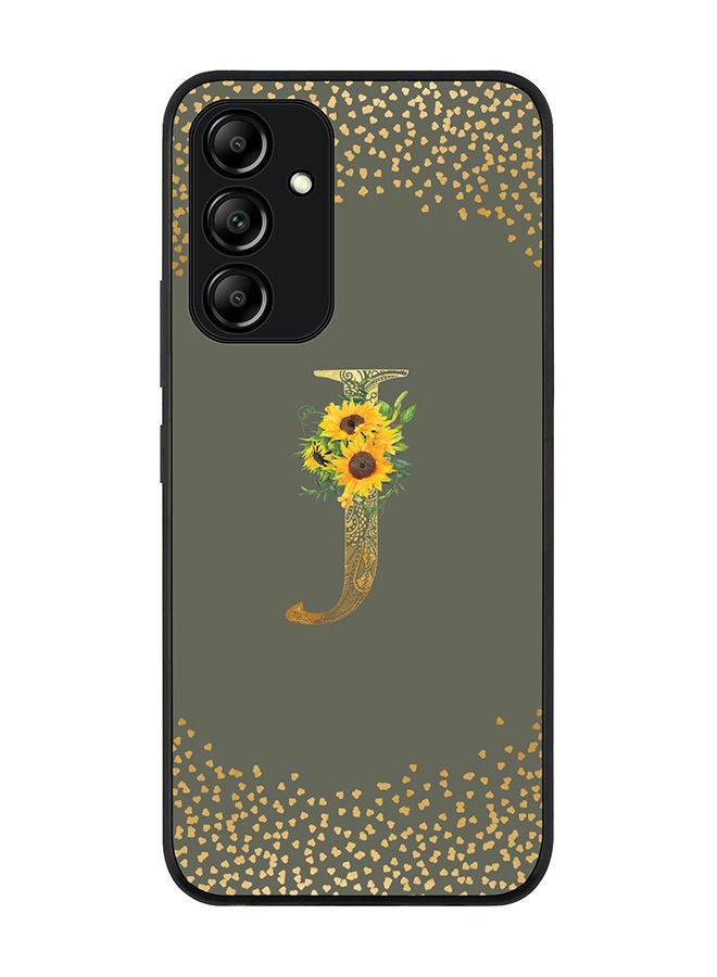 Rugged Black edge case for Samsung Galaxy A54 5G Slim fit Soft Case Flexible Rubber Edges Anti Drop TPU Gel Thin Cover - Custom Monogram Initial Letter Floral Pattern Alphabet - J (Olive Green)