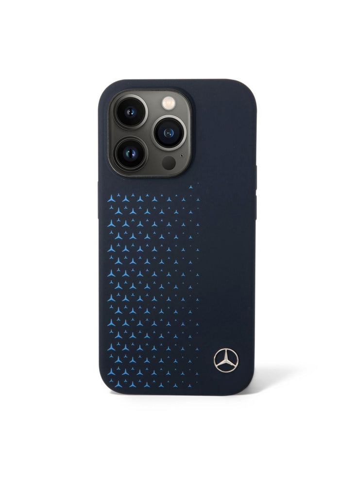 Mercedes-Benz iPhone 14 Pro Max Liquid Silicone Case With Gradient Star Horizontal Pattern, Scratch & Drop Protection, Easy Snap-On, Slim Profile - Navy