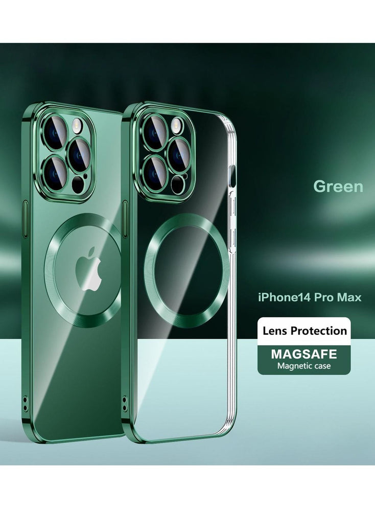 IPhone 14 Pro Max Magsafe Case 6.7 Inch Slim Thin Magnetic Case, Yellowing-Resistant, Anti-Drop Shock Absorption, Anti-Scratch and Hard Back Crystal Case Cell Phone Cover for iPhone 14 Pro Max Green