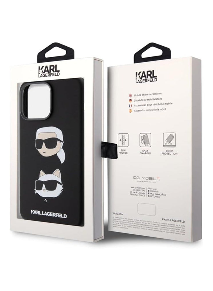 Silicon Hard Case with Karl Lagerfeld & Choupette Heads for iPhone 15 Pro -Black