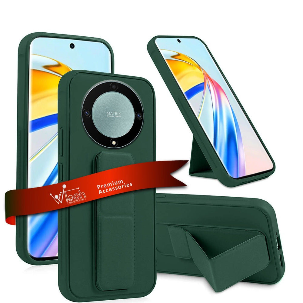 Hand Grip And Multi Stand Magnetic Car Mount Kickstand Finger Strap Case Cover For Honor X9b 5G 2023 Dark Green