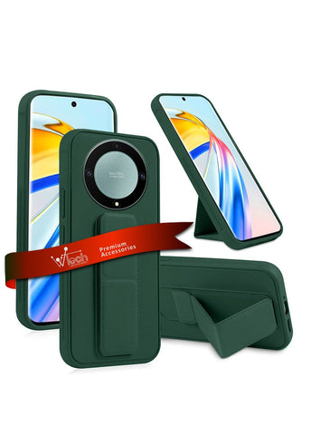 Hand Grip And Multi Stand Magnetic Car Mount Kickstand Finger Strap Case Cover For Honor X9b 5G 2023 Dark Green