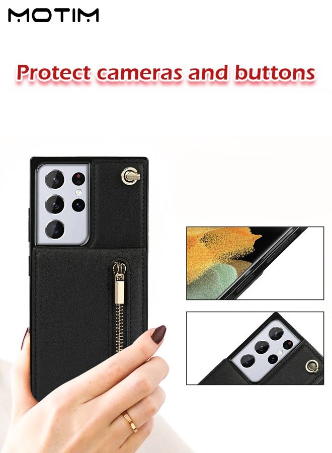 Crossbody Wallet Phone Case for Samsung S23 Ultra Premium Leather Back Kickstand Shockproof S23 Ultra Cover with Strap and Card Slots for Women