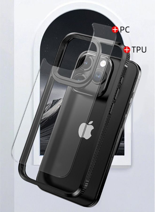 iPhone 15 Pro Case, Transparent PC Hard Back Panel + Black TPU Soft Frame Case Cover, Anti-Drop Explosion-Proof Non-Stick Fingerprint Protective Case for Apple iPhone 15 Pro