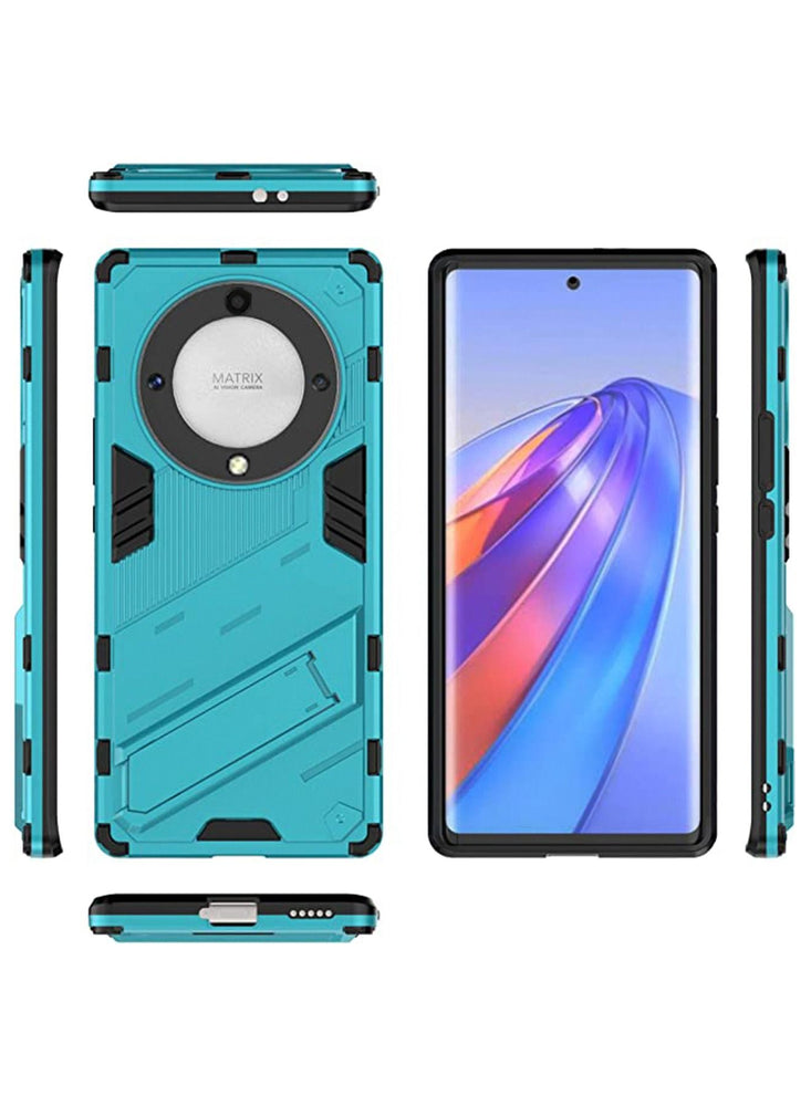 Honor X9a Case Cover with Hard PC + Soft TPU Invisible Kickstand Bracket Drop-Proof Protective Cell Phone Cover Blue