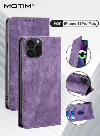 iPhone 15 Pro Case 6.1 Inch Flip Leather Military Grade Protection Anti-Drop Phone Wallet Case Shockproof Protective Kickstand Case Cover for iPhone 15 Pro