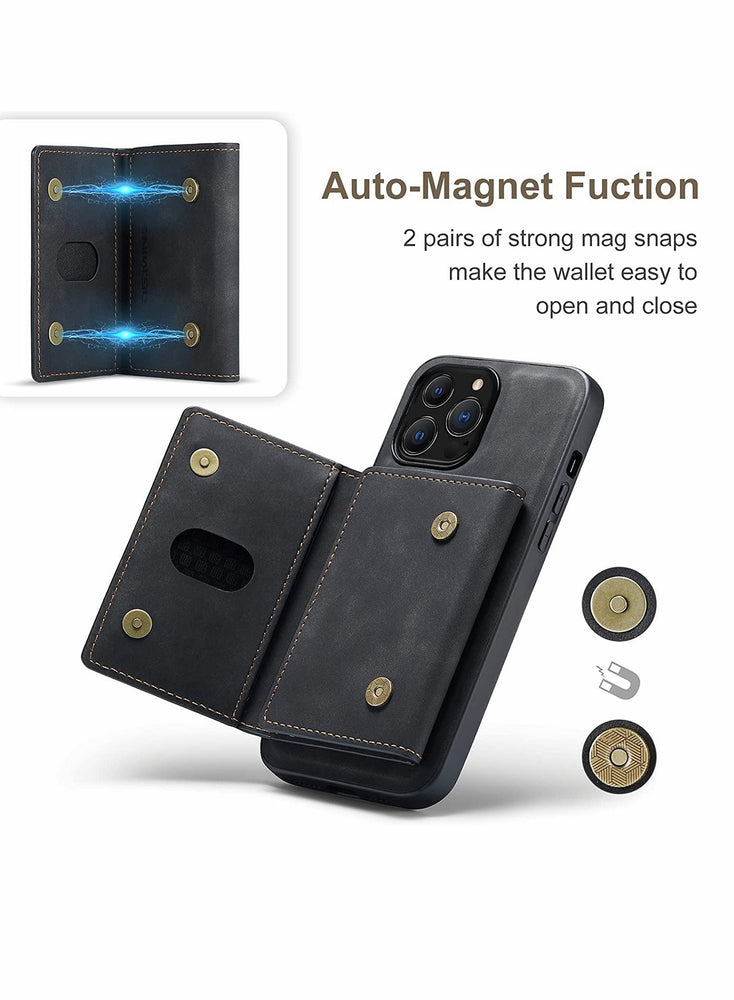 2 in 1 Detachable Back Cover Compatible with iPhone 13 Pro Max Wallet Case with Card Holder Magnetic Leather Pocket Slim Phone Cases 6.7'' (Black)