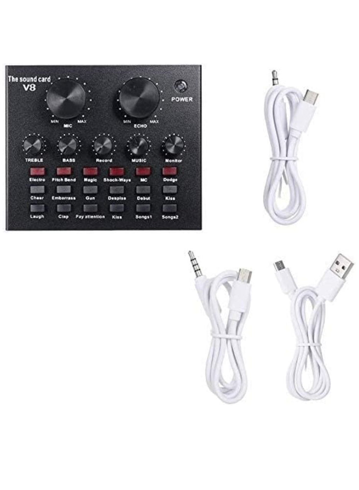 V8 Multifunctional Live Sound Card USB Audio Interface Intelligent Volume Adjustable Audio Mixer Sound Card for Recording Hosting Speech