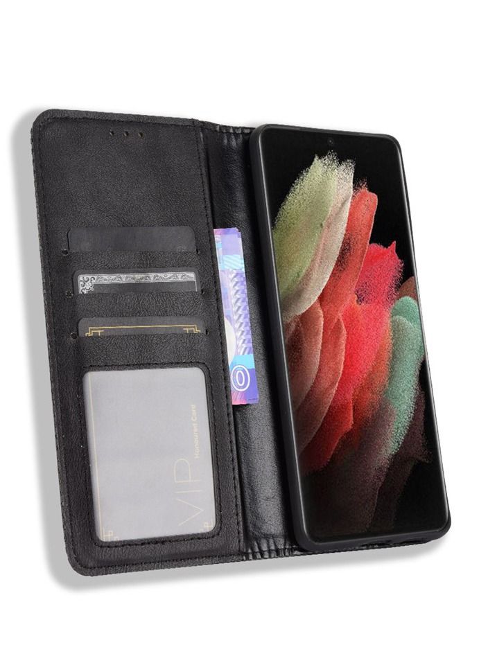 Suitable for Samsung Galaxy S21 ultra mobile phone case, mobile phone leather case, magnetic suction flip card